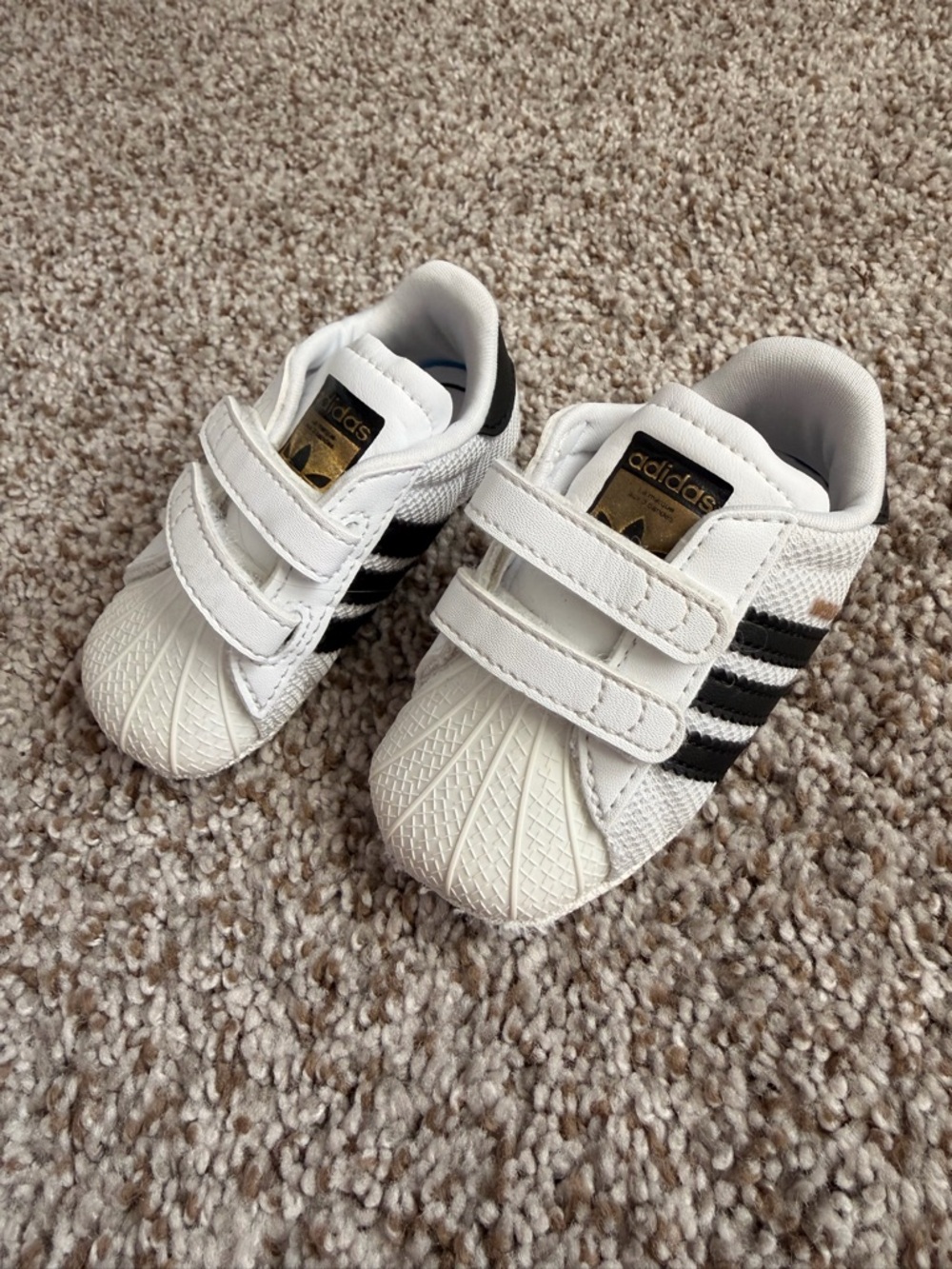 Adidas Kids White & Black Velcro Superstar Sneakers